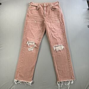 Pilcro Anthropologie Jeans Sz 31 The Vintage Straight Raw Hem High Rise Salmon